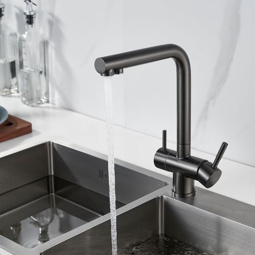 Смеситель для кухни Shevanik S468T с подключением фильтра питьевой воды, SUS304, оружейная сталь