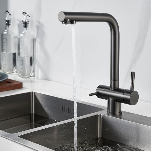 Смеситель для кухни Shevanik S468T с подключением фильтра питьевой воды, SUS304, оружейная сталь