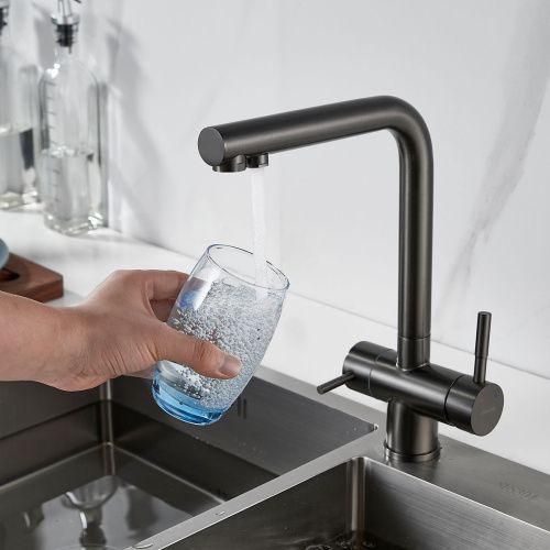 Смеситель для кухни Shevanik S468T с подключением фильтра питьевой воды, SUS304, оружейная сталь