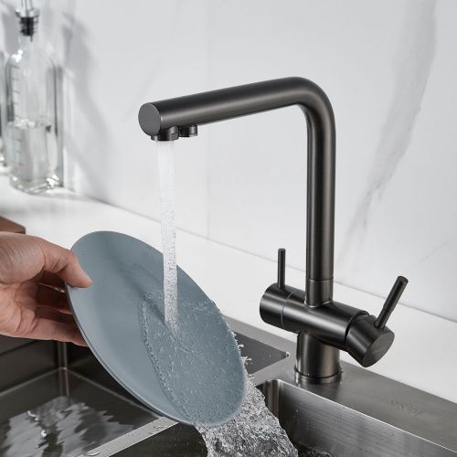 Смеситель для кухни Shevanik S468T с подключением фильтра питьевой воды, SUS304, оружейная сталь