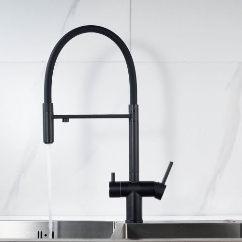 Смеситель для кухни Shevanik S178H с подключением фильтра питьевой воды, черный