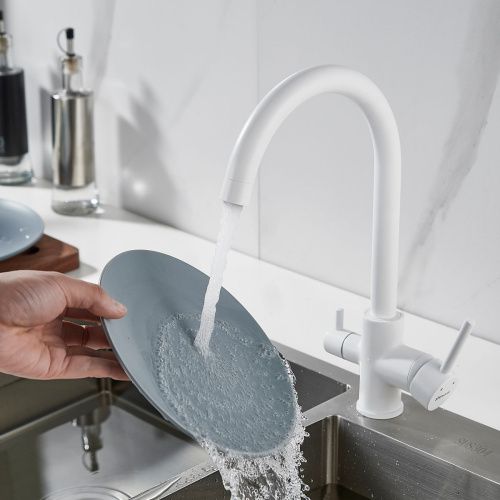 Смеситель для кухни Shevanik S128C с подключением фильтра питьевой воды, белый