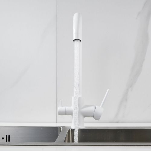 Смеситель для кухни Shevanik S128C с подключением фильтра питьевой воды, белый