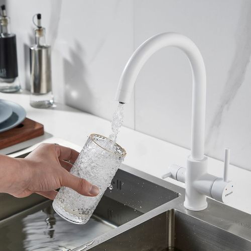 Смеситель для кухни Shevanik S128C с подключением фильтра питьевой воды, белый