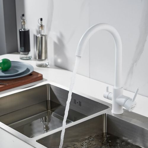 Смеситель для кухни Shevanik S128C с подключением фильтра питьевой воды, белый