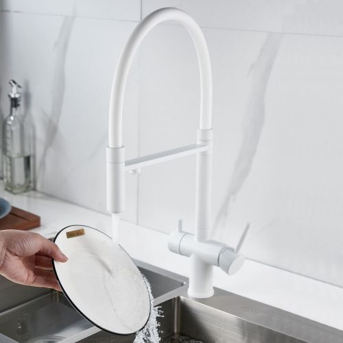 Смеситель для кухни Shevanik S178C с подключением фильтра питьевой воды, белый