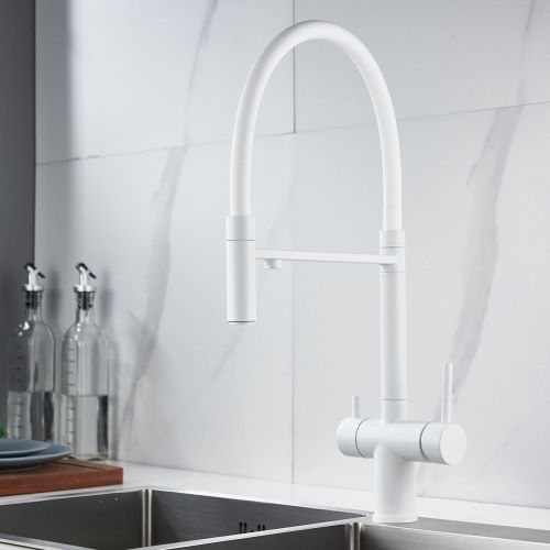 Смеситель для кухни Shevanik S178C с подключением фильтра питьевой воды, белый