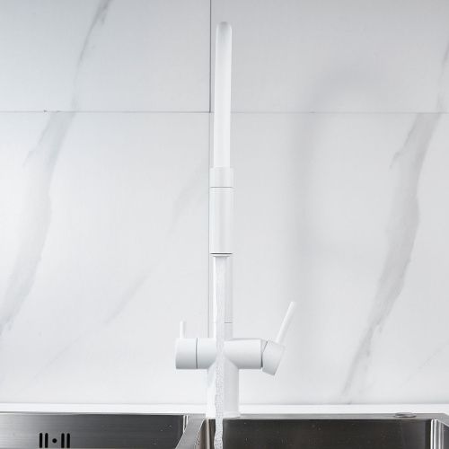 Смеситель для кухни Shevanik S178C с подключением фильтра питьевой воды, белый