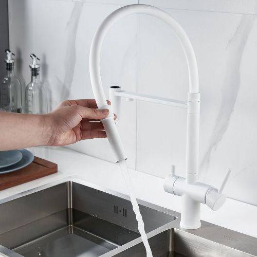 Смеситель для кухни Shevanik S178C с подключением фильтра питьевой воды, белый