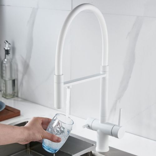 Смеситель для кухни Shevanik S178C с подключением фильтра питьевой воды, белый