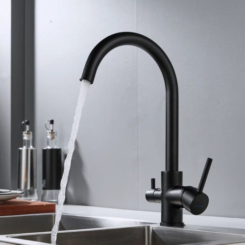 Смеситель для кухни Shevanik S128H с подключением фильтра питьевой воды, черный