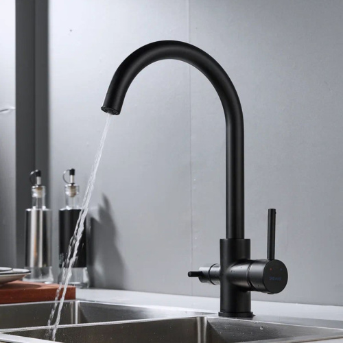 Смеситель для кухни Shevanik S128H с подключением фильтра питьевой воды, черный