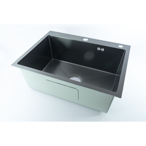 Мойка для кухни врезная Fmark FSC6045Q графит из нержавеющей стали, 60*50 см с сифоном
