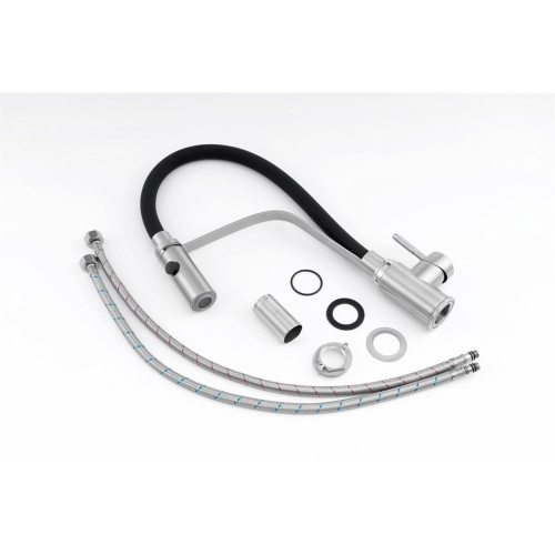 Смеситель для кухни Knotlor StreamLine SS-07 из нержавеющей стали,с гибким черный изливом