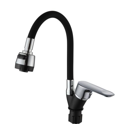 Смеситель для кухни Ammore A5008-1T силиконовым изливом чёрный/хром
