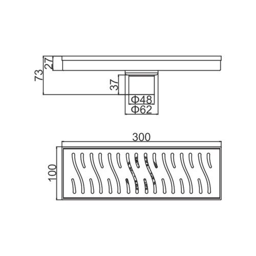 Трап для душа GERHANS K81410-30 c вертикальным выходом 300х100 мм