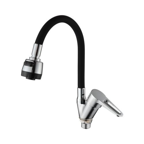 Смеситель для кухни D-Lin D150303-1T с гибким силиконовым изливом белый-хром