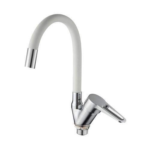 Смеситель для кухни D-Lin D150303-3 с гибким силиконовым изливом белый-хром
