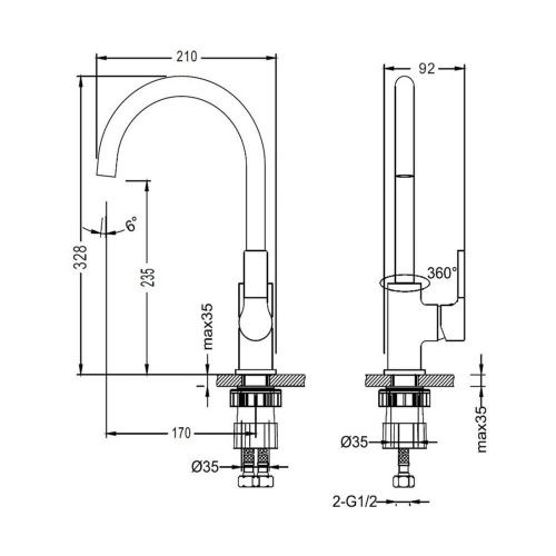 Смеситель для кухни D-Lin D155370 с высоким поворотным изливом, хром