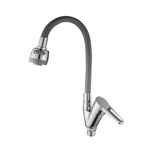 Смеситель для кухни D-Lin D150303-2T с гибким силиконовым изливом серый-хром