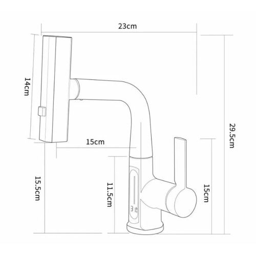 Смеситель для кухни Dikalan DT40372-7 LED-дисплей, 3 режима аэратор, выдвижная лейка, латунь, черный