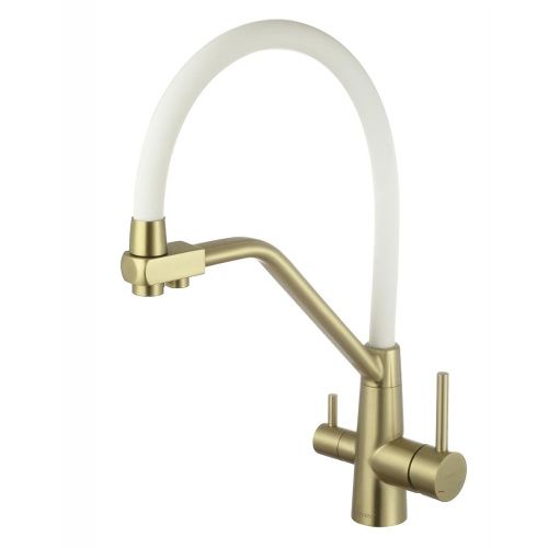 Смеситель для кухонной мойки Fmark FS0662-C02 под фильтр питьевой воды, бронза, с гибким изливом белый