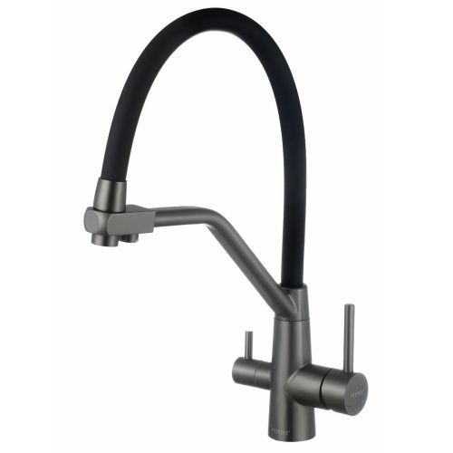 Смеситель для кухонной мойки Fmark FS0662-Q01 под фильтр питьевой воды, графит, с гибким изливом черный