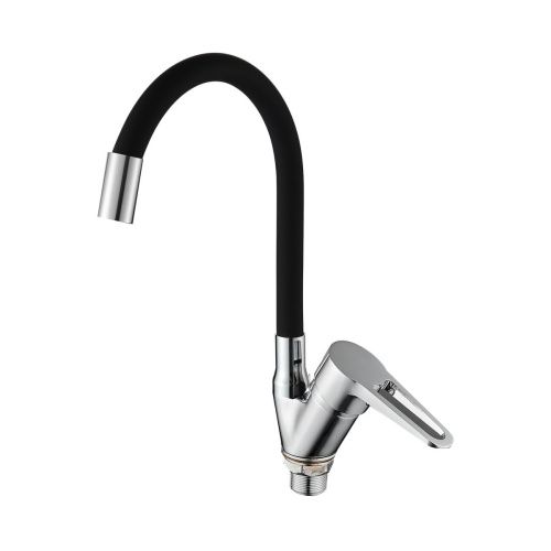 Смеситель для кухни D-Lin D150303-1 с гибким силиконовым изливом черный/хром