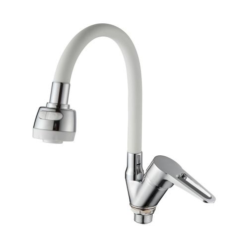 Смеситель для кухни D-Lin D150303-3T с гибким силиконовым изливом белый/хром