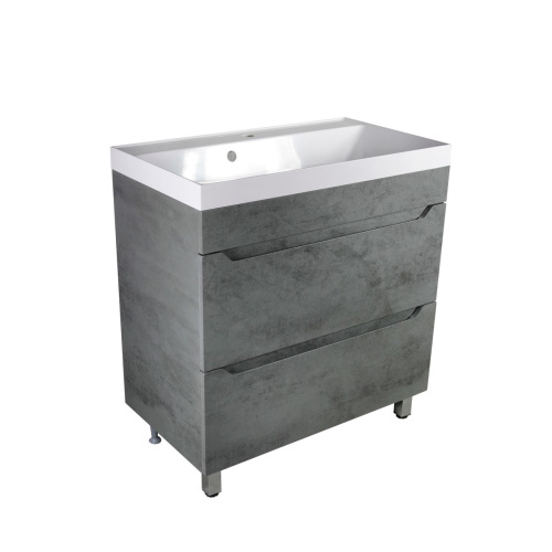 Тумба для ванной напольная AGATA АТ80-155 Фарос 80, Бетон темный, 2 ящика с раковиной Слим 80