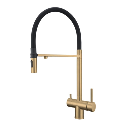 Смеситель для кухни GROSS AQUA 3188611SSMGB Neosteel матовое золото, с подключением к фильтру питьевой воды