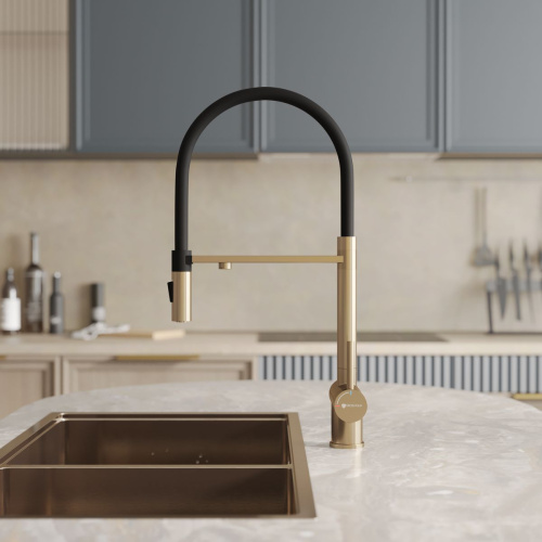 Смеситель для кухни GROSS AQUA 3188611SSMGB Neosteel матовое золото, с подключением к фильтру питьевой воды