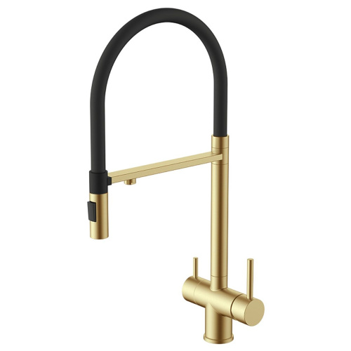 Смеситель для кухни GROSS AQUA 3188611SSMGB Neosteel матовое золото, с подключением к фильтру питьевой воды