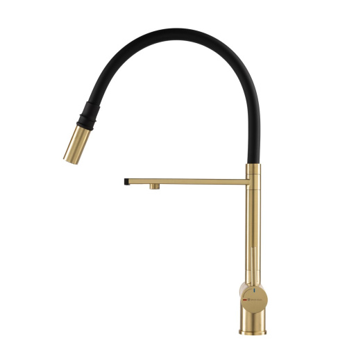 Смеситель для кухни GROSS AQUA 3188611SSMGB Neosteel матовое золото, с подключением к фильтру питьевой воды