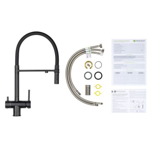 Смеситель для кухни GROSS AQUA 3188611SSMBB Neosteel черный, с подключением к фильтру питьевой воды