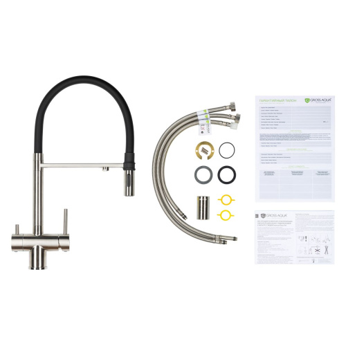 Смеситель для кухни GROSS AQUA 3188611SSB Neosteel нержавеющая сталь, с подключением к фильтру питьевой воды
