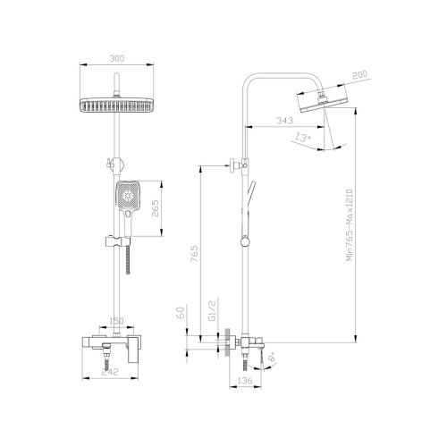 Душевая стойка со смесителем RUSH Thira TR3635-50Grey графит