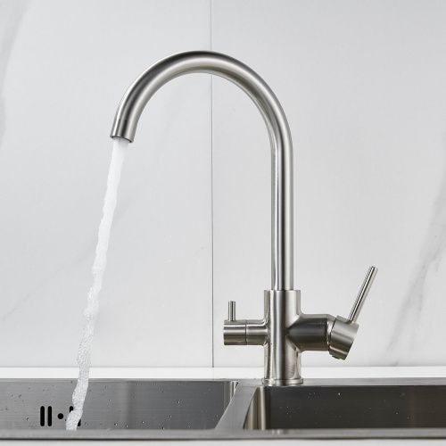 Смеситель для кухни Shevanik S128L с подключением фильтра питьевой воды, сатин