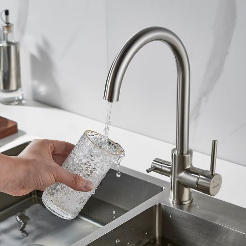 Смеситель для кухни Shevanik S128L с подключением фильтра питьевой воды, сатин