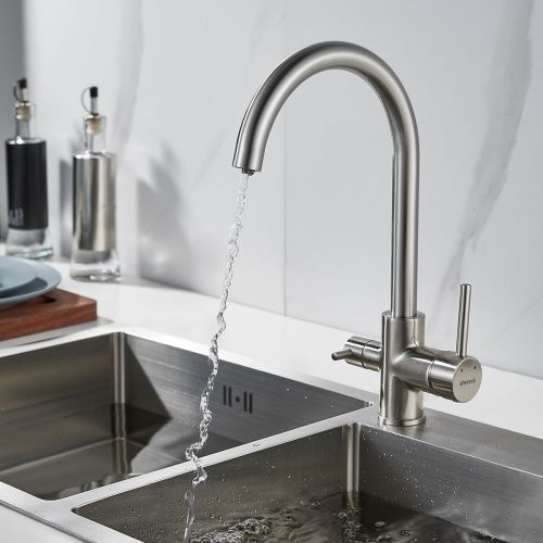Смеситель для кухни Shevanik S128L с подключением фильтра питьевой воды, сатин