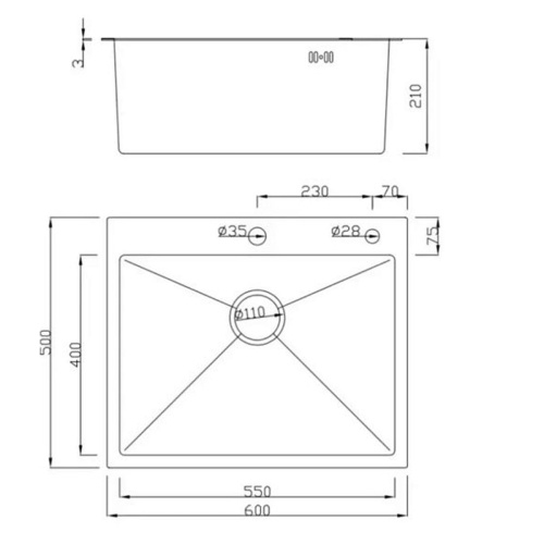 Мойка для кухни врезная Fmark FSC6050L сатин из нержавеющей стали, 60*50 см с сифоном