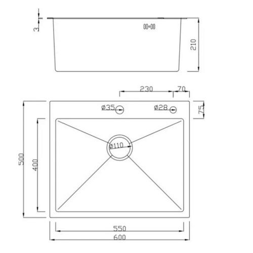 Мойка для кухни врезная Fmark FSC6050Q графит из нержавеющей стали, 60*50 см с сифоном