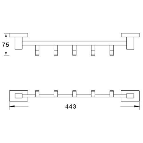 Планка с 5-мя крючками для ванной комнаты Shevanik SG5651T оружейная сталь