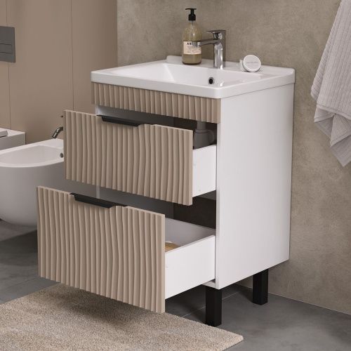 Тумба для ванны напольная VOLNA Lotty 60.2Y tnLOTTY60.2Y-13 Латте с раковиной Миранда 60