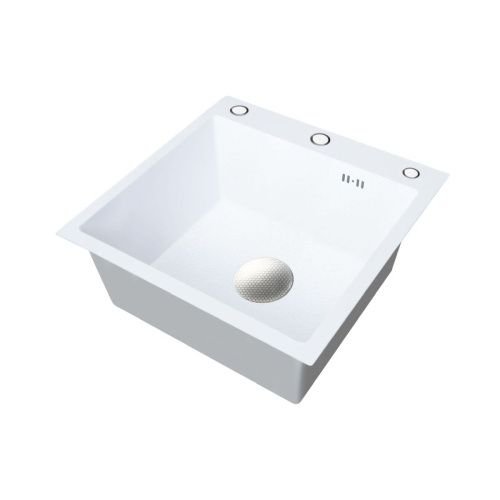 Мойка для кухни врезная Knois KN505003 белая из нержавеющей стали, 50*50 см с сифоном, коландером