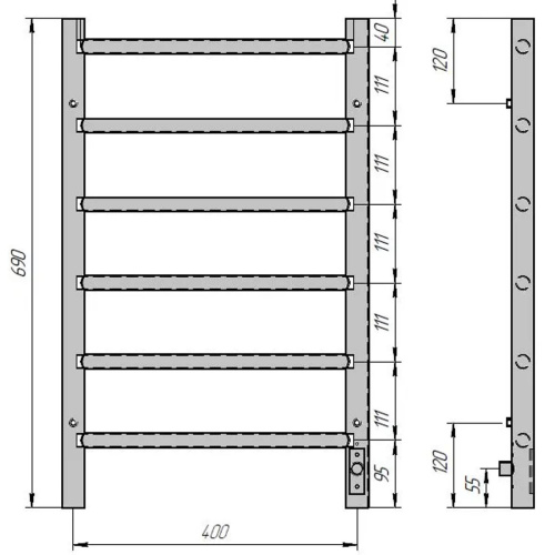 Полотенцесушитель электрический 75 Вт Laura GR-131 400x700 П6 grey R