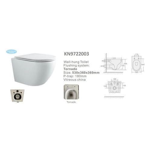 Унитаз подвесной (Торнадо) Knois KN9722003, с крышкой Soft-close 530х360х360