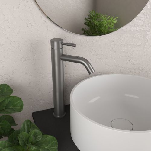 Смеситель для раковины высокий RUSH Melos SUS1101-12Grey, графит из нержавеющей стали