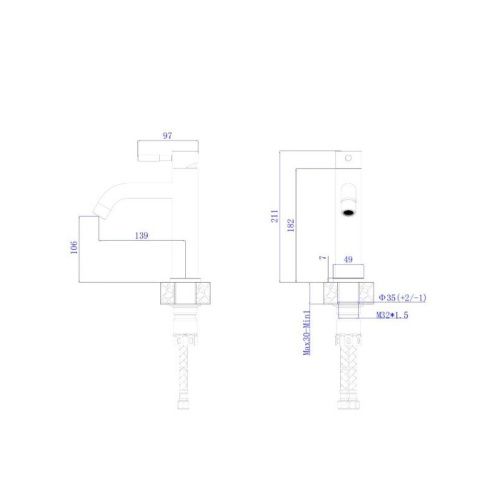 Смеситель для раковины RUSH Melos SUS1101-11Grey Графит, из нержавеющей стали