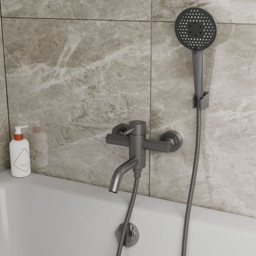 Смеситель для ванны RUSH Melos SUS1101-44Grey, Графит с коротким изливом из нержавеющей стали